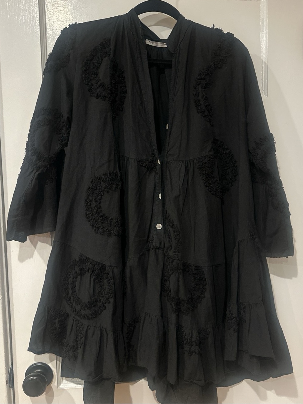 Black Textured Tiered Button-Front Tunic